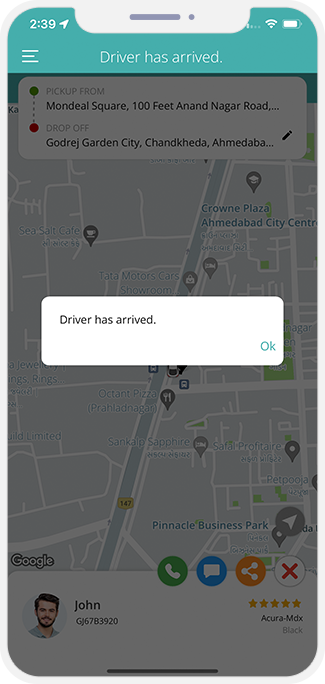 Rider is notified when driver reaches at location